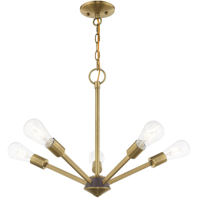 18" Five Light Dimmable Chandelier With Shades - Antiqued Brass