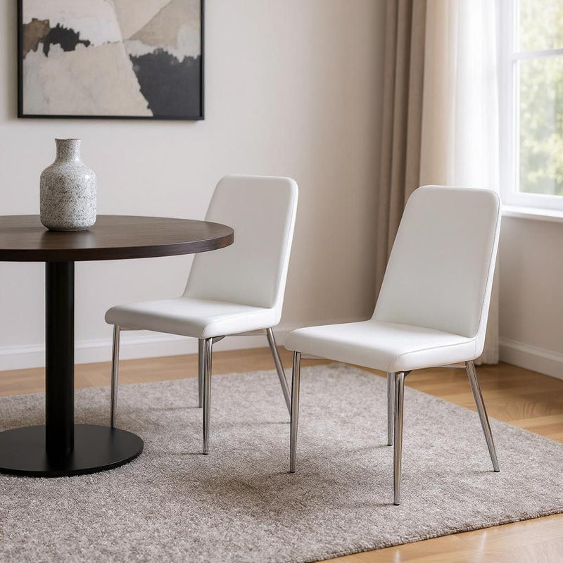 Upholstered Faux Leather Dining Room Side Chairs (Set of 2) - White