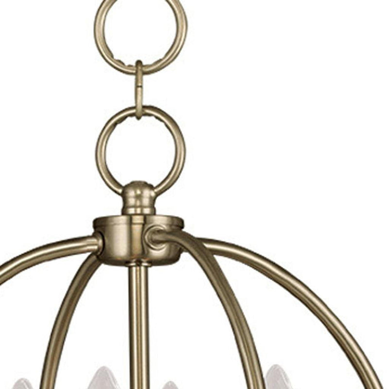 Four Light Metal Dimmable Chandelier With Shades - Brass / White