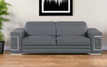 Load image into Gallery viewer, Leather Sofa With Silver Legs - Gray
