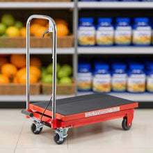 Load image into Gallery viewer, Hydraulic Lift Table Cart 500Lbs Load Red Single Scissor Lift With Non Slip Pads And Wheels - Red / Black
