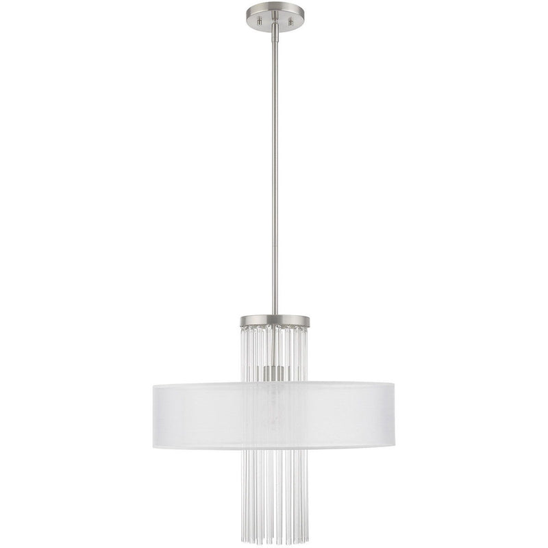 Metal Dimmable Chandelier With Shades - Nickel / Clear