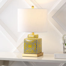 Load image into Gallery viewer, Square Table Lamp LED With Drum Shade - Yellow
