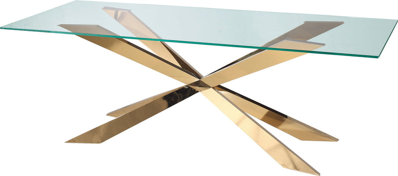 72" Glass And Metal Cross Leg Base Dining Room Table - Clear