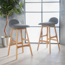 Load image into Gallery viewer, Mid Century Modern Upholstered Low Back Barstools (Set of 2) - Gray / Natural Oak
