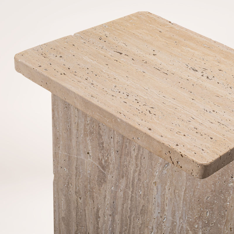 Marble Pedestal End Table - Beige