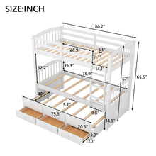 Load image into Gallery viewer, Twin over Twin Wood Bunk Bed with Trundle and Drawers,White
