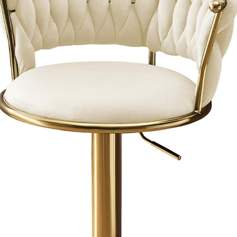 Velvet Metal Low Back Adjustable Height Swivel Bar Chairs (Set of 2) - Beige / Gold