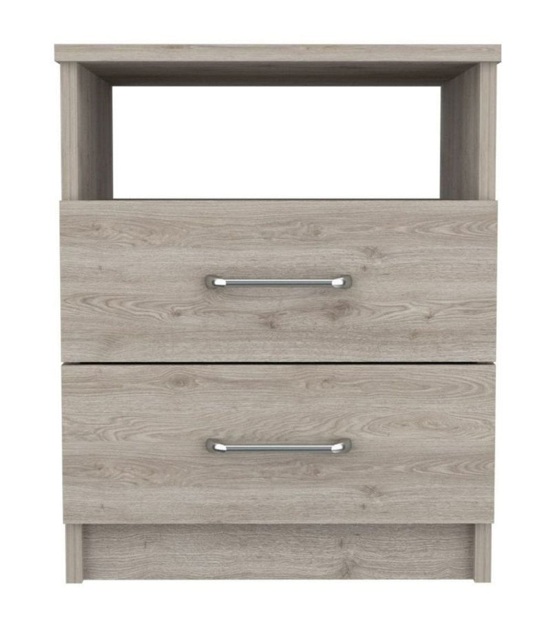 Wood Two Drawer Nightstand - Light Gray