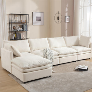 Modern U-shaped Sectional Sofa ,5-seat Upholstered  Sofa Furniture,Sleeper Sofa Couch with Chaise Lounge for Living Room,Apartment,Beige, Polyester