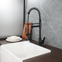 Load image into Gallery viewer, Kitchen Sink Faucet With LED Pull Down Sprayer, Single Handle High Arc Faucet, Dual Spouts, Deck Mount - Matte Black
