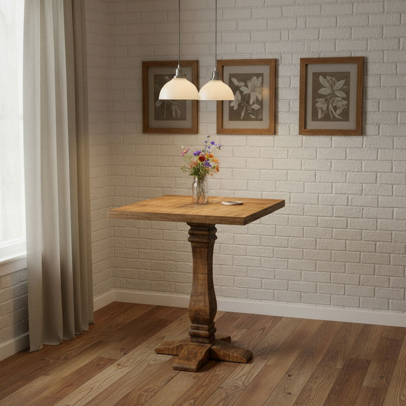 36" Solid Wood Square Pedestal Bar Table - Brown