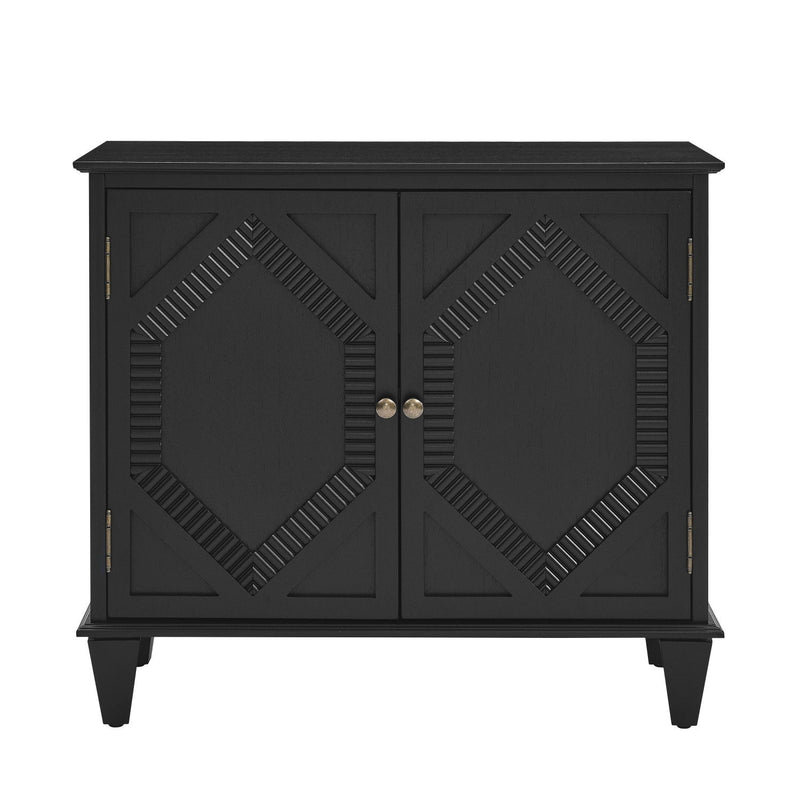 Wood Carved Geometric Accent Cabinet With Two Doors - Black