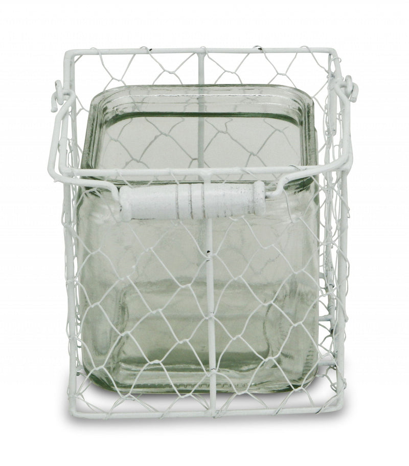 .5 Wire Basket Jar - White / Clear