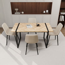 Load image into Gallery viewer, Modern Dining Table &amp; Suede Chair Set WIth Rectangular Metal Base
