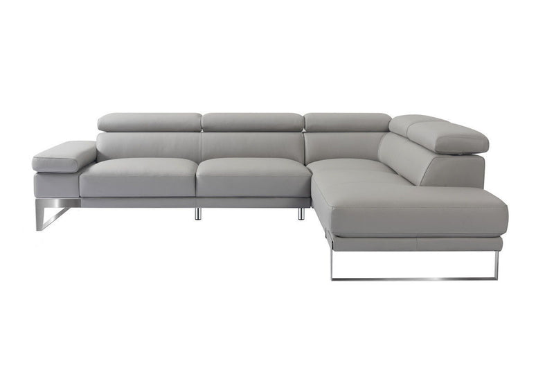Top Grain Leather L Shaped Two Piece Sofa Chaise Sectional - Gray
