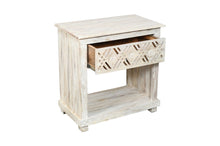 Load image into Gallery viewer, 28" Solid Wood Distressed Carved Geometric One Drawer Nightstand - White
