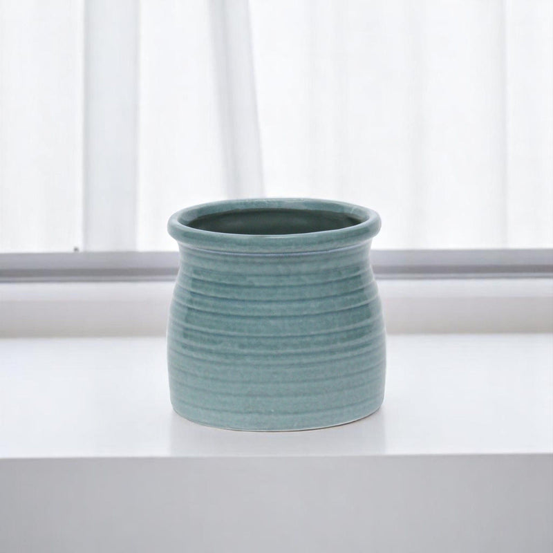 Striped Round Pot Planter (487412) - Celadon