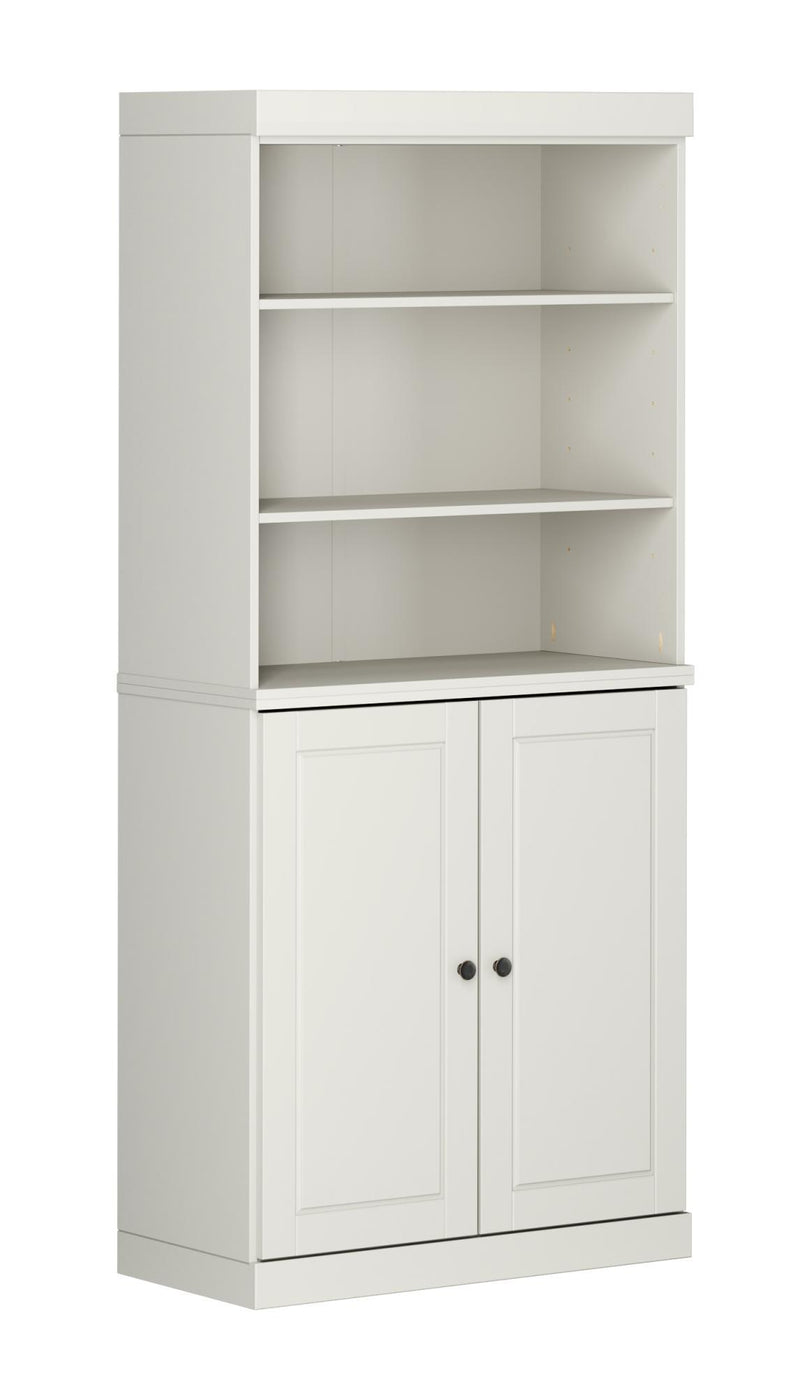 Adjustable Six Tier Library Bookcase With Two Doors (745682) - Off White