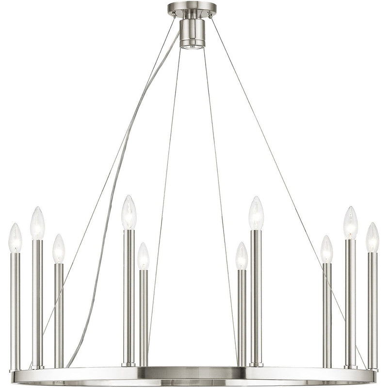 Eleven Light Metal Dimmable Chandelier With Shades - Nickel