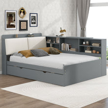 Load image into Gallery viewer, Platform Bed With Trundle, Shelves, And Storage Headboard
