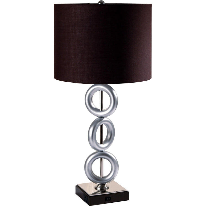 Ceramic Geometric Table Lamp With Brown Classic Drum Shade - Silver