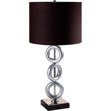 Load image into Gallery viewer, Ceramic Geometric Table Lamp With Brown Classic Drum Shade - Silver
