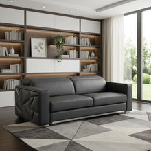 Load image into Gallery viewer, Top Grain Leather Reclining Solid Wood Sofa - Dark Gray

