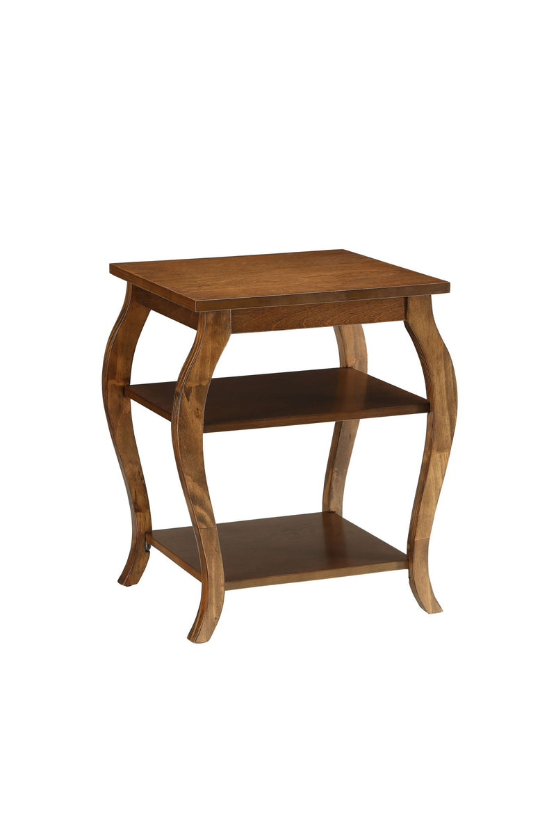 Wood Bow Leg Square End Table With Two Shelves - Brown