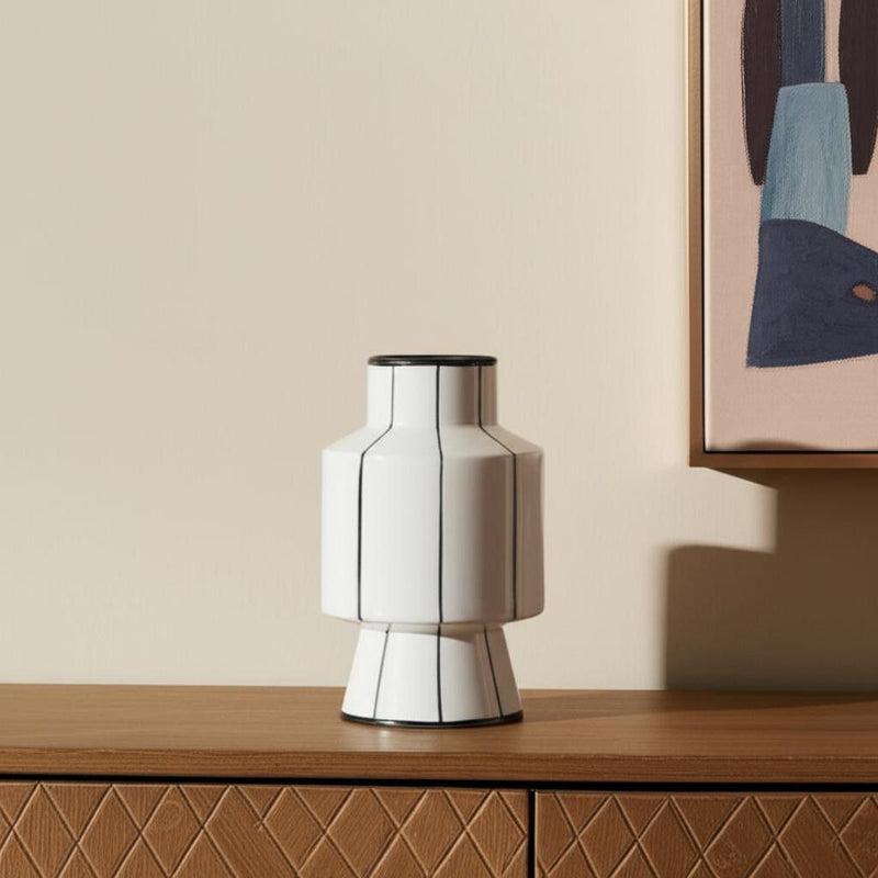 Striped Cylinder Table Vase (608358) - White / White