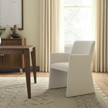 Load image into Gallery viewer, Upholstered Faux Linen Dining Arm Chair - White
