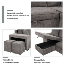 Load image into Gallery viewer, Modern L-Shape 3 Seat Reversible Sectional Couch, Pull Out Sleeper Sofa With Storage Chaise And 2 Stools For Living Room Furniture Set

