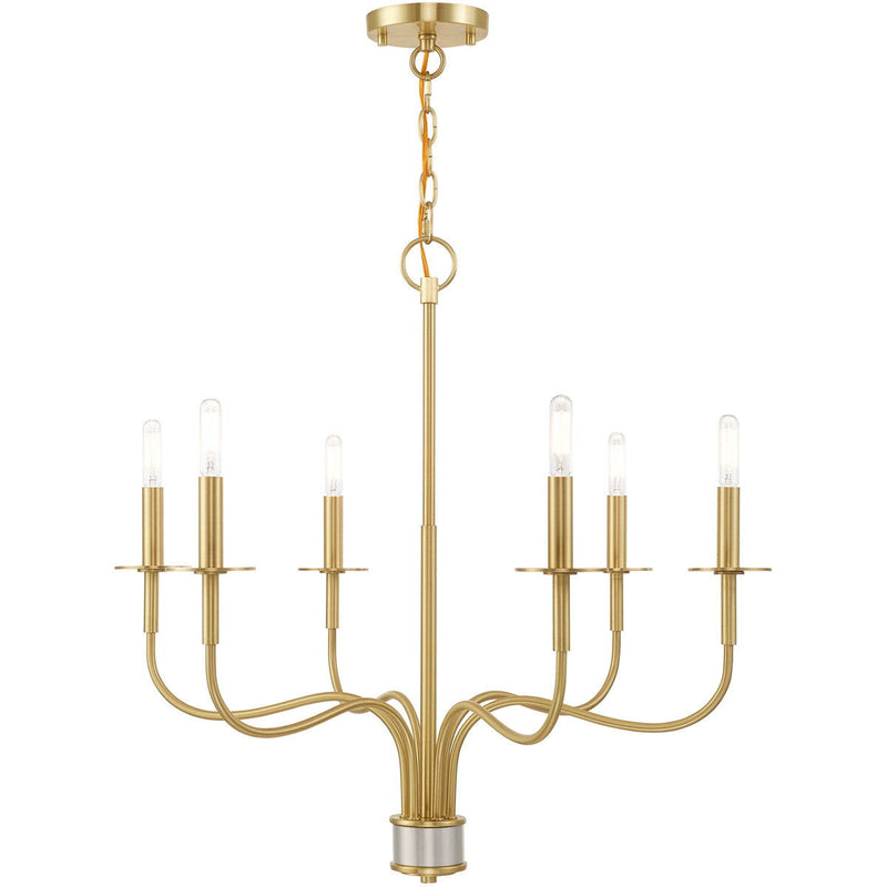25'' Six-Light Dimmable Chandelier With Shades - Brass
