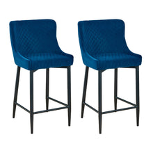 Load image into Gallery viewer, 30" Velvet And Metal Low Back Bar Height Bar Chairs (Set of 2) - Blue / Black
