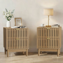 Load image into Gallery viewer, Bedside Table With Grille Design And 2 Drawers, Side Table For Bedroom - Oak
