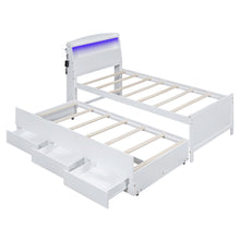 Load image into Gallery viewer, Twin Size Platform Bed with Storage LED Headboard, Twin Size Trundle and 3 Drawers, White
