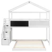 Load image into Gallery viewer, Twin over Full House Bunk Bed with Storage Staircase and Blackboard,White(Old SKU: GX001701AAK)
