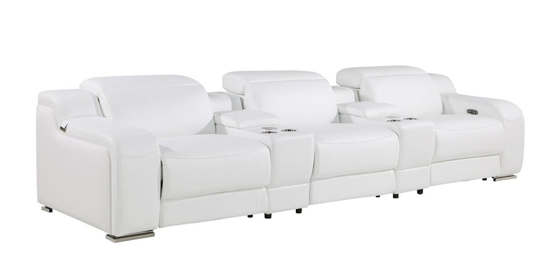 129" Reclining USB Reclining Sofa With Silver Legs - White