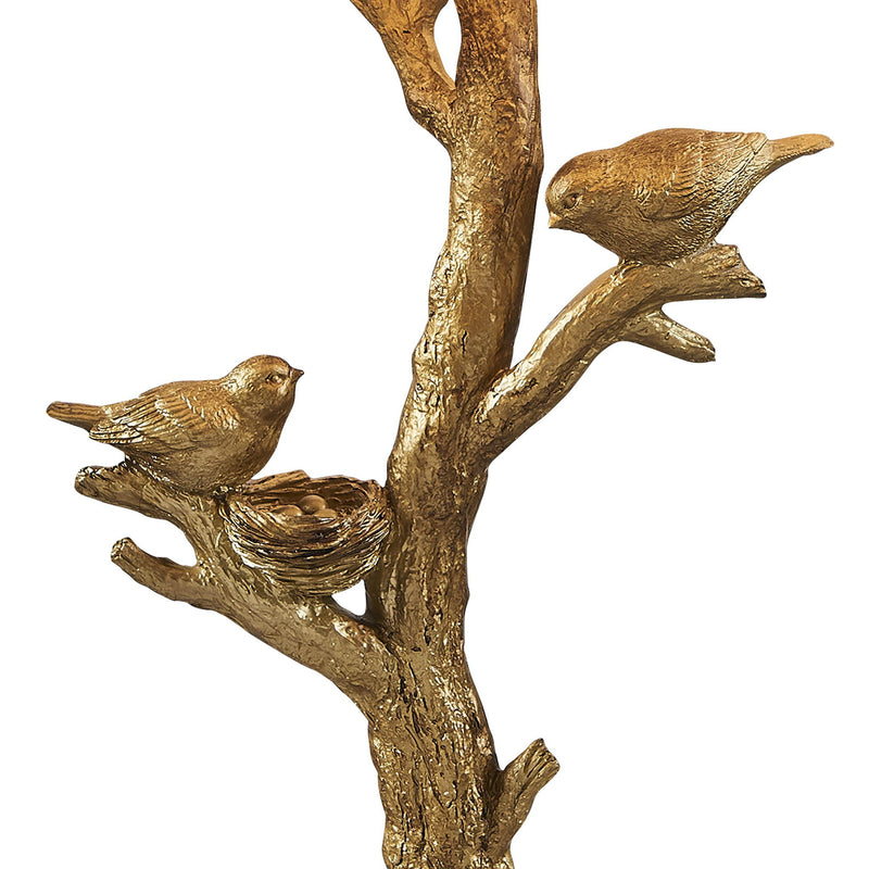 Birds In A Tree Table Lamp With Drum Shade - Golden And White