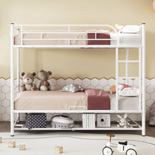 Load image into Gallery viewer, Twin Over Twin Metal Bunk Bed with Shelf and Guardrails, White
