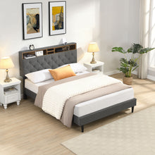 Load image into Gallery viewer, Modern Upholstered Platform Bed Frame With Button Tufted Headboard And USB Ports
