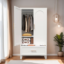 Load image into Gallery viewer, Wardrobe Cabinet With 1 Drawer And Hanging Rod, 2 Doors Closet With Shelf For Bedroom - White
