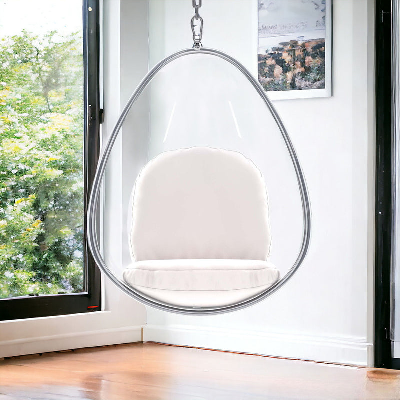 Acrylic And Faux Leather Oval Balloon Chair - White And Silver
