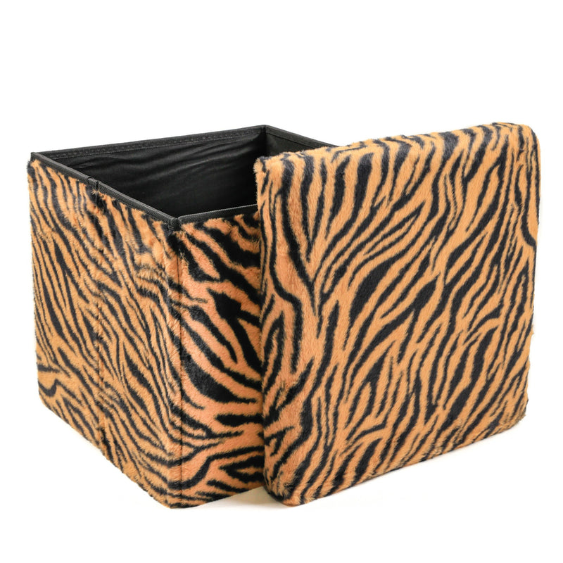 15" Animal Print Storage Ottoman - Beige / Brown