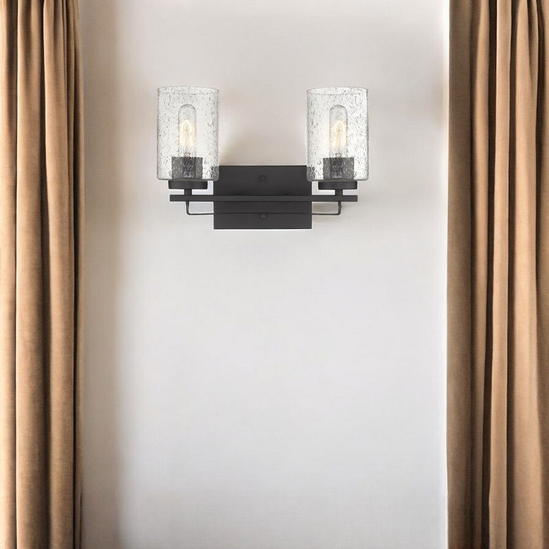 Metal And Textured Glass Two Light Wall Sconce - Bronze