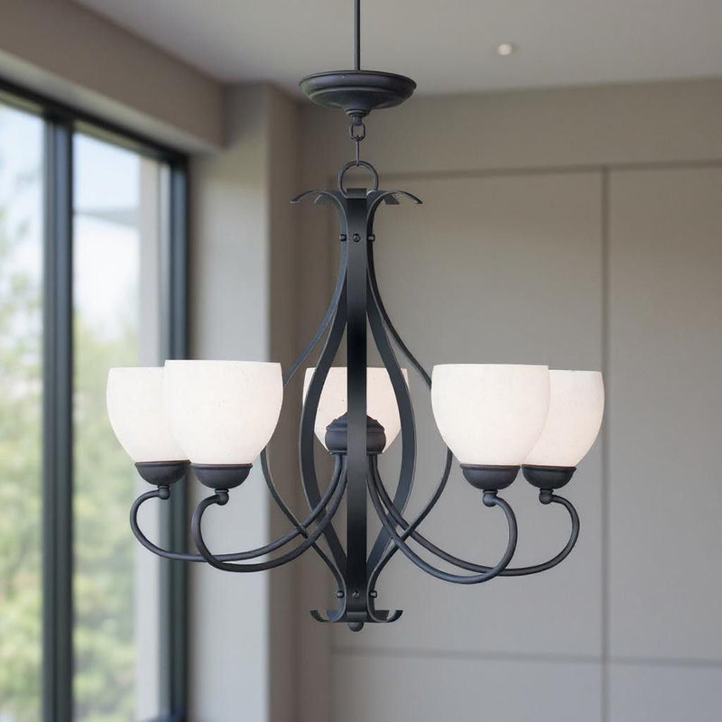 24" Five Light Dimmable Chandelier With Shades - Black