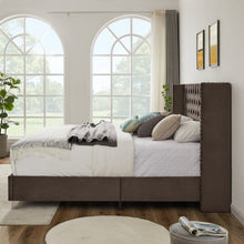 Load image into Gallery viewer, B100S King bed, Button designed Headboard,strong wooden slats + metal legs with Electroplate
