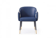 Load image into Gallery viewer, Upholstered Faux Leather Dining Arm Chair - Blue / Beige
