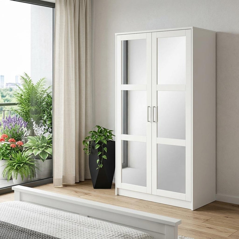 Solid Wood Mirrored Two Door Combo Dresser (765082) - White