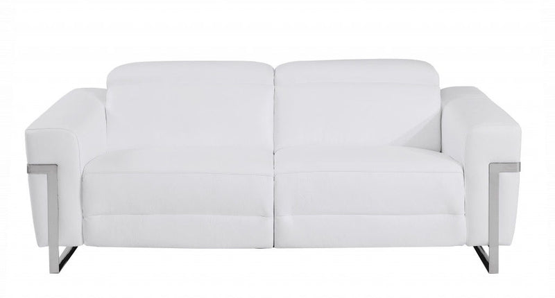 Italian Leather USB Sofa With Silver Legs - White
